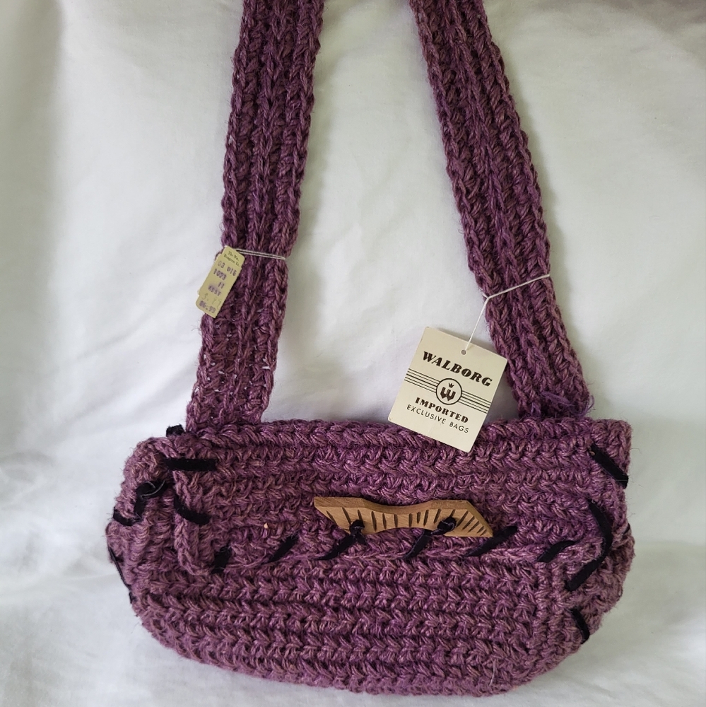 Vintage Walborg Woven Shoulder Bag Purple 1960s New Old Stock